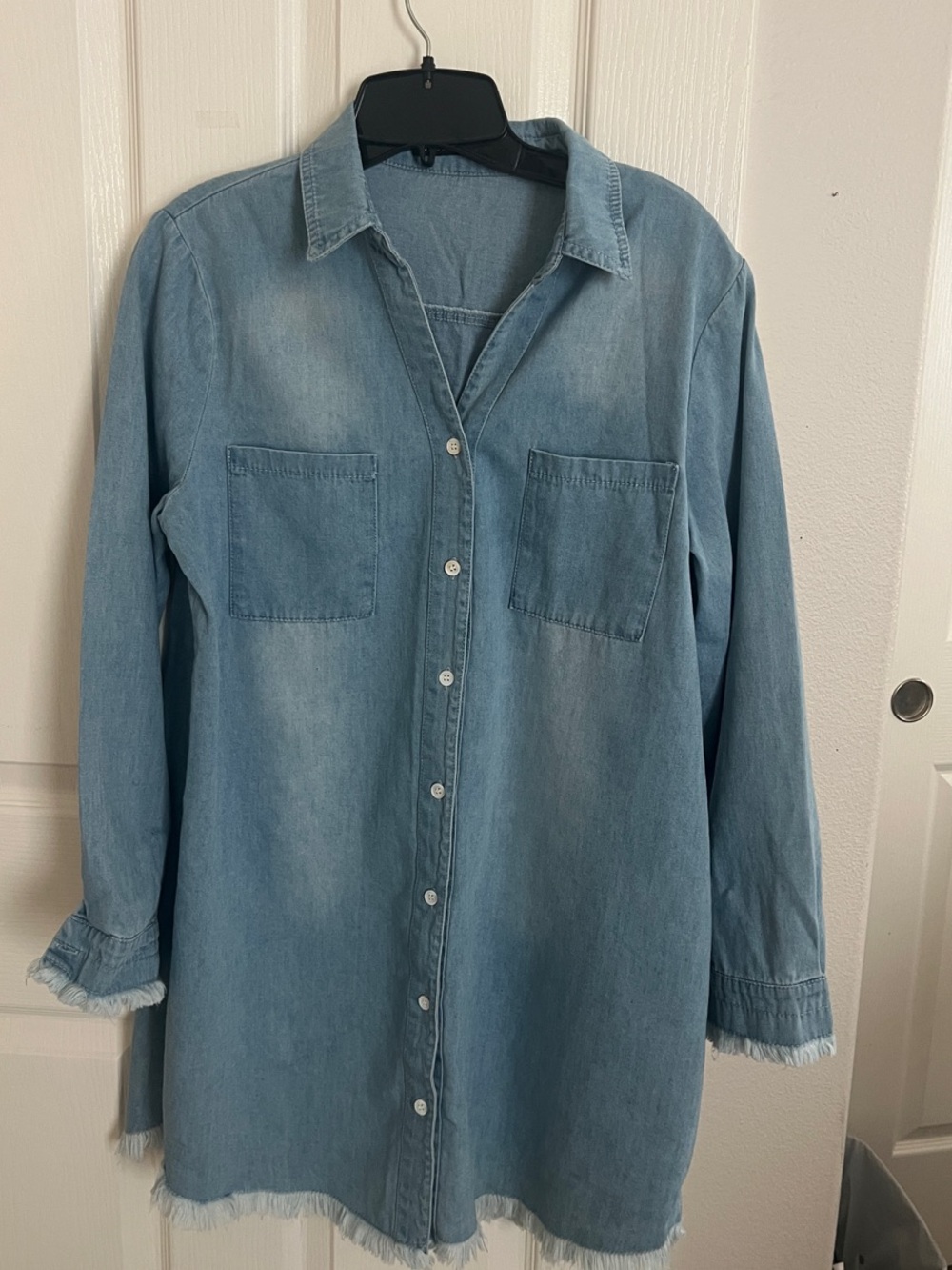 Light Blue Denim Shirt Dress - Casual Button-Down